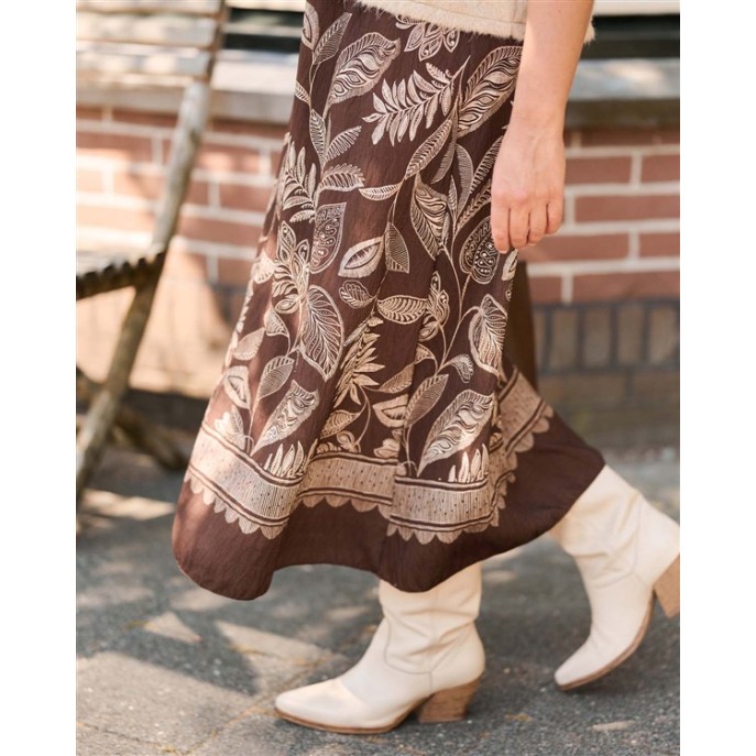 FOS Jurk 7844 Lalia blad rand Bruin ecru FOS Jurk 7844 Lalia blad rand Bruin ecru